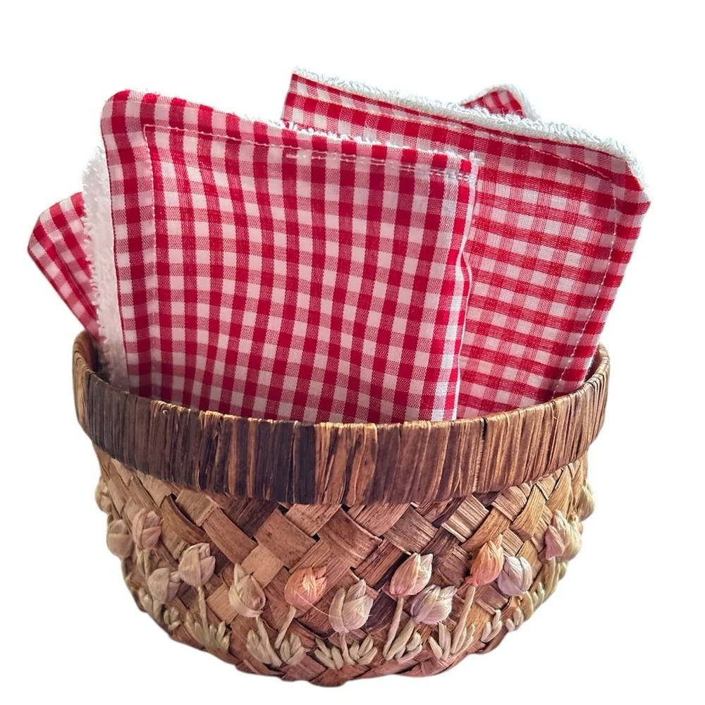 Hand Crafted Red Gingham Reusable 6 Terry Cloth Unpaper Towels 100% Cotton